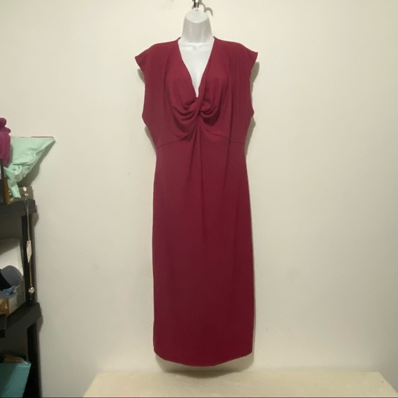 Lane Bryant Cap-Sleeve Twist-Neck Bodycon Wine Dress Size 22/24 - Picture 2 of 14